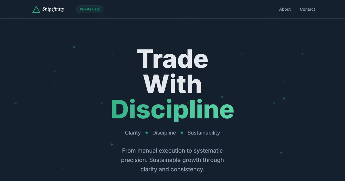 snipefinity's tweet card. Systematic trading built on clarity, discipline, and sustainability. Trade with precision and grow responsibly.