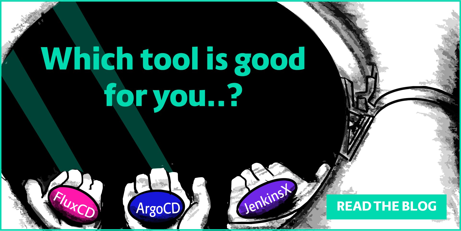 containersoluti's tweet card. GitOps Tools: We compare and contrast. FluxCD, ArgoCD, or Jenkins X