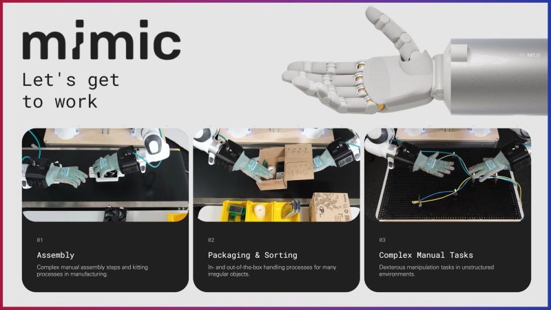 FMG_AG's tweet card. KI-gesteuerte Roboterhände: Neue Dimension der Automatisierung Viele manuelle Arbeitsschritte gelten noch immer als zu komplex für klassische Robotik – das Zürcher Unternehmen mimic entwickelt...