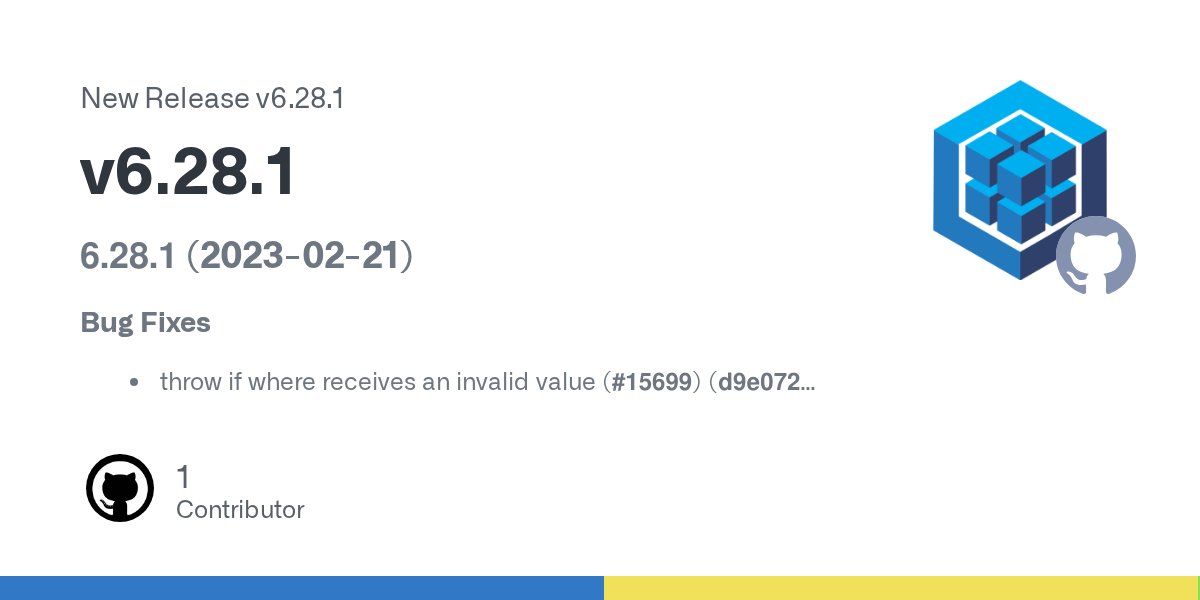 SequelizeJS's tweet card. 6.28.1 (2023-02-21) Bug Fixes throw if where receives an invalid value (#15699) (d9e0728) update moment-timezone version (#15685) (48d6193)
