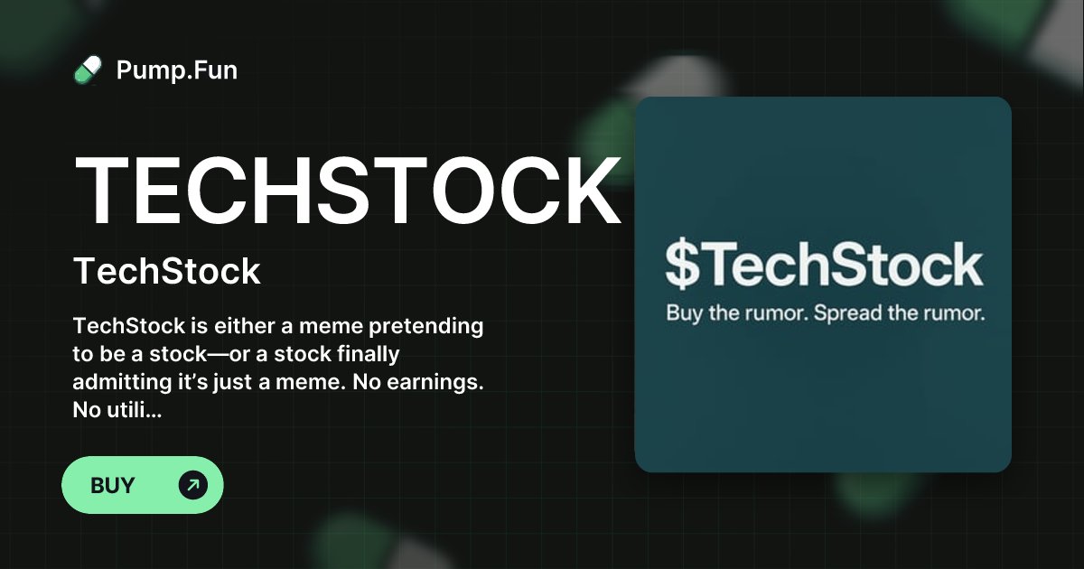 TechStockCoin's tweet card. TechStock is either a meme pretending to be a stock—or a stock finally admitting it’s just a meme. No earnings. No utility. Just a growing universe holding a mirror to the market. The plan is simple:...