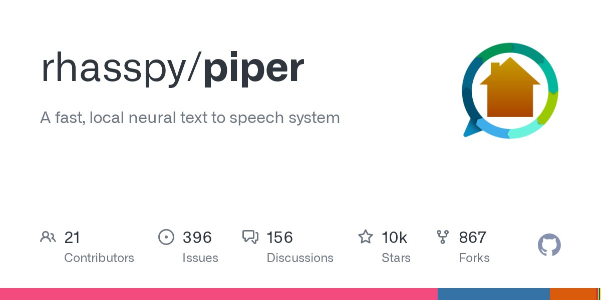 victoor's tweet card. A fast, local neural text to speech system. Contribute to rhasspy/piper development by creating an account on GitHub.
