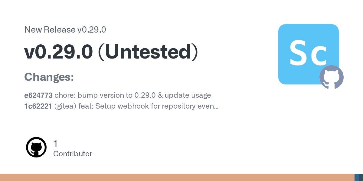 StackClass's tweet card. Changes: e624773 chore: bump version to 0.29.0 & update usage 1c62221 (gitea) feat: Setup webhook for repository events 211251f feat(gitea-client): list webhooks impls bf244f3 refactor: extract...