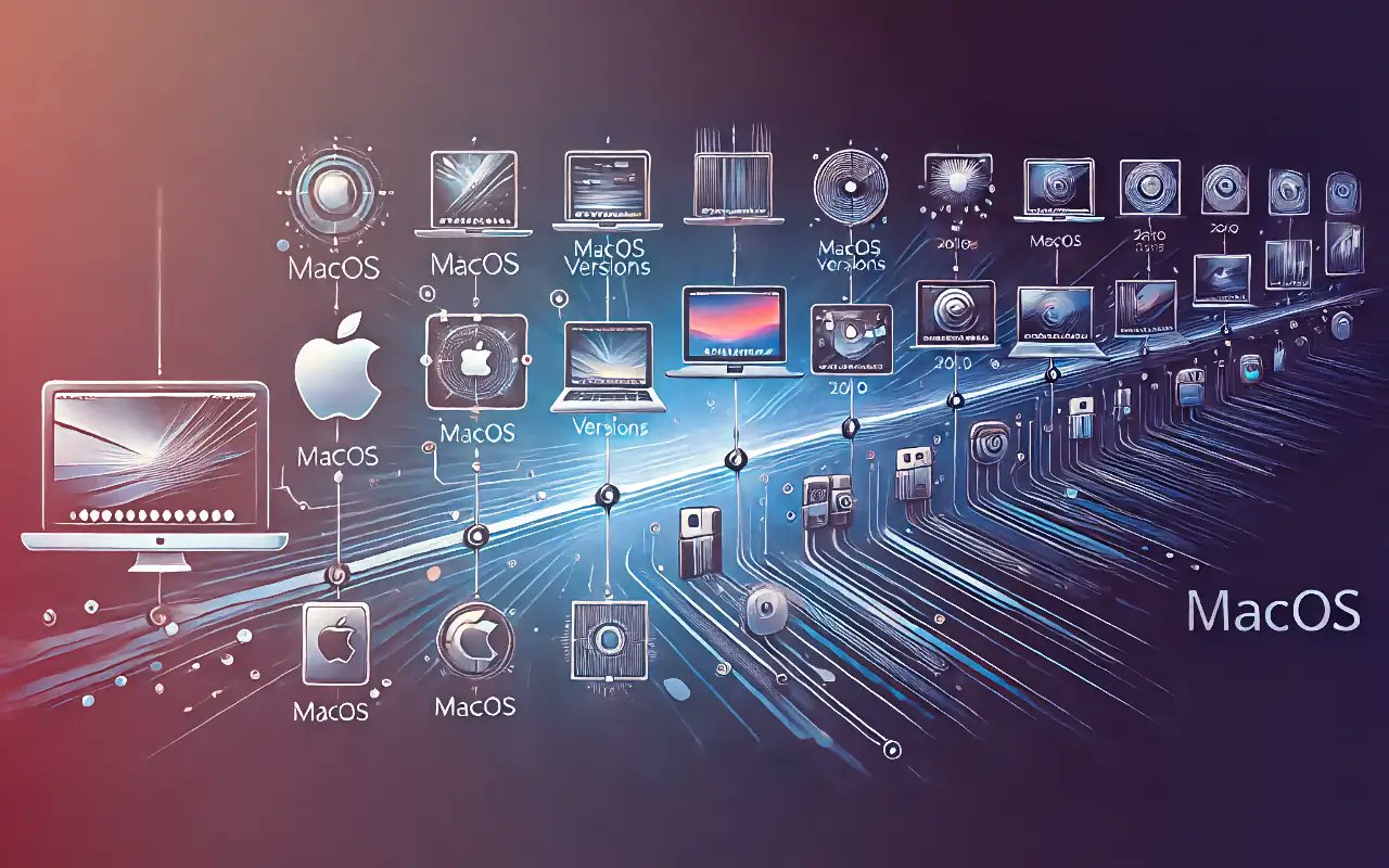 SwissMacUser's tweet card. From System 1.0 to modern macOS: a chronological timeline of all major Apple Mac Operating Systems versions.