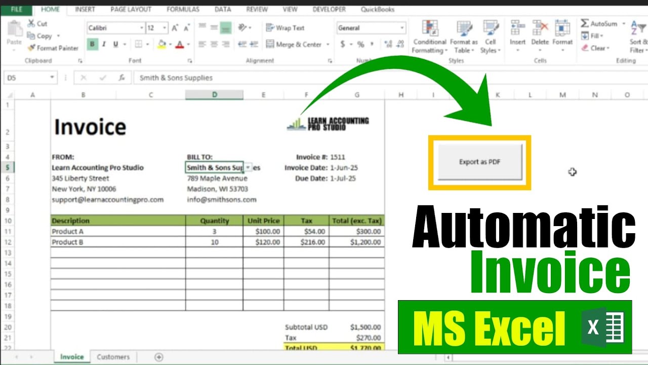 LAPS_Accounting's tweet card. Create Professional Invoice Template (Export as PDF) in Excel l...
