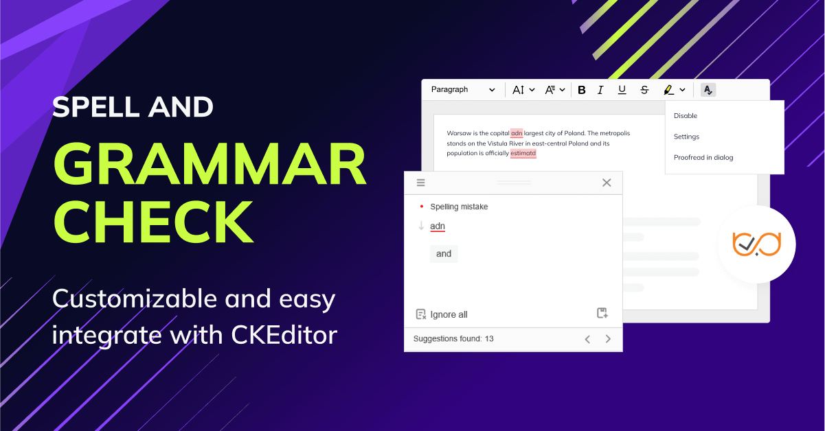 SpellCheckerNet's tweet card. Customizable and easy to integrate spell checker with a native CKEditor integration.