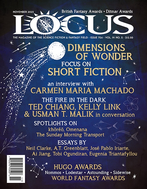 locusmag's tweet card. The November 2023 issue of Locus magazine is a special issue, “Dimensions of Wonder: Focus on Short Fiction,” featuring interviews with Carmen Maria Machado and a roundtable on short fi…