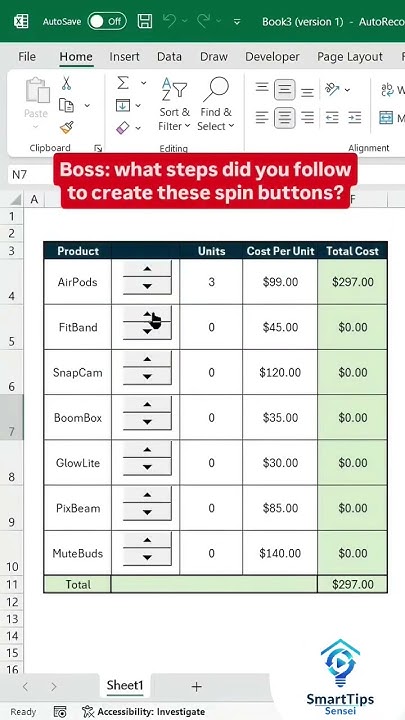 emmark2012's tweet card. Spin Buttons in Excel — Boost Your Productivity in Seconds! 💯🔥