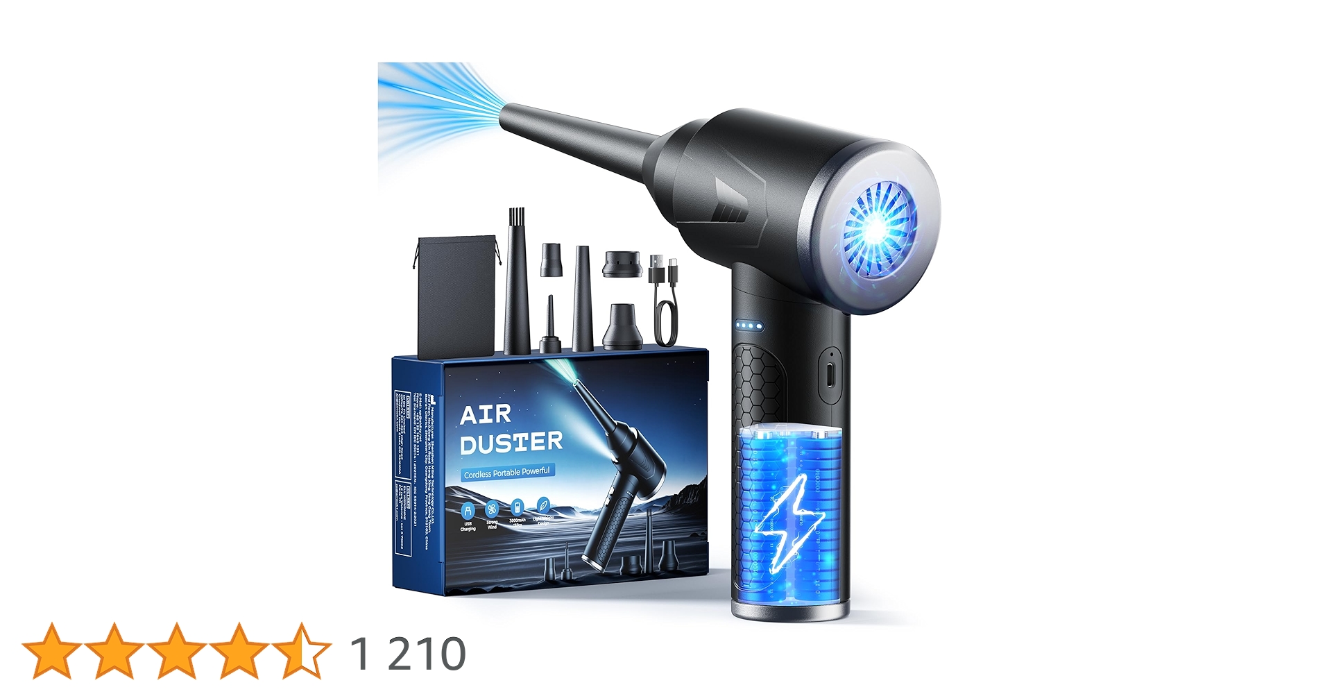 bonplansamazon_'s tweet card. Souffleur Air Comprimé, 100000 TR/Min de Souffleur pc avec Batterie 9000mAh, Bombe Air Sec - Nettoyage PC, Plumeau Air Comprimé à 3 Vitessesavec Lumière LED pour Le Nettoyage de Canapé, Voiture