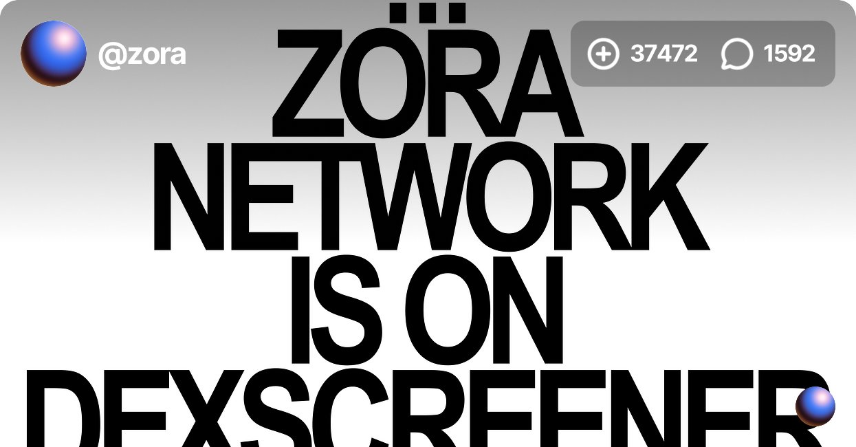 crypto_cod3r's tweet card. Dexscreener supports Zora Network