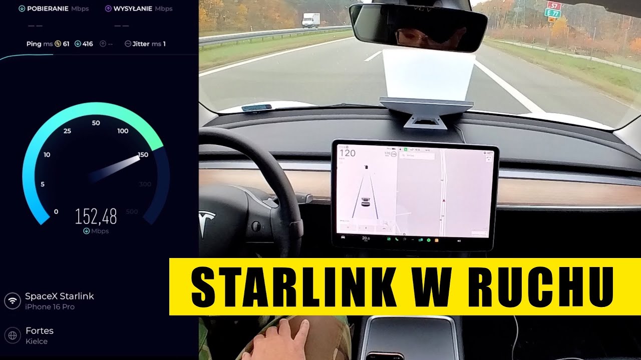 TestHubPL's tweet card. STARLINK mini w ruchu - jakie prędkości? czy pracuje stabilnie? Czy...