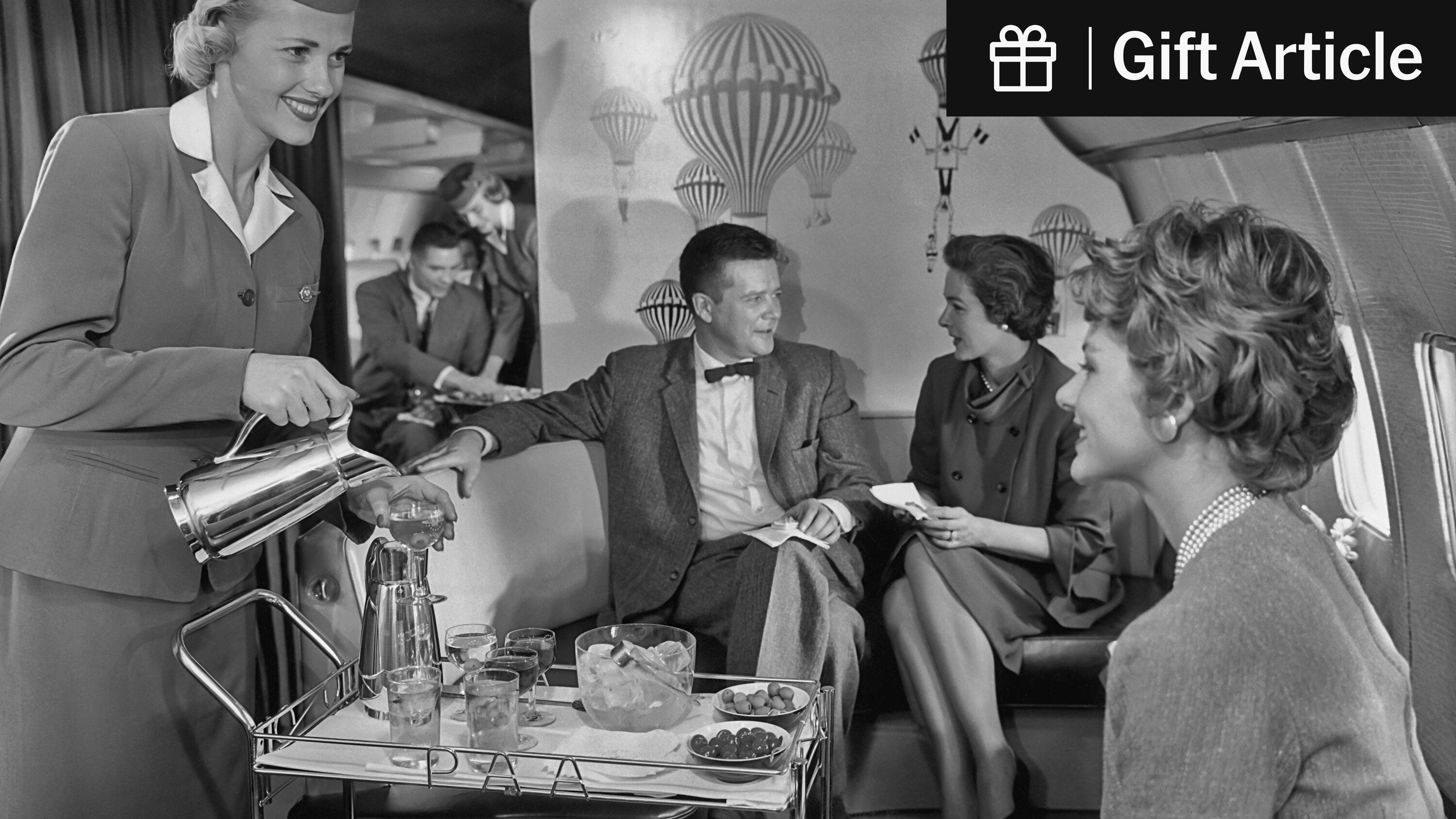 ben_golub's tweet card. Back in the ’50s and ’60s, passengers (well-dressed, of course, and with perfect manners) could count on hot meals on china, plenty of legroom, the occasional piano bar, even wool blankets. Those...