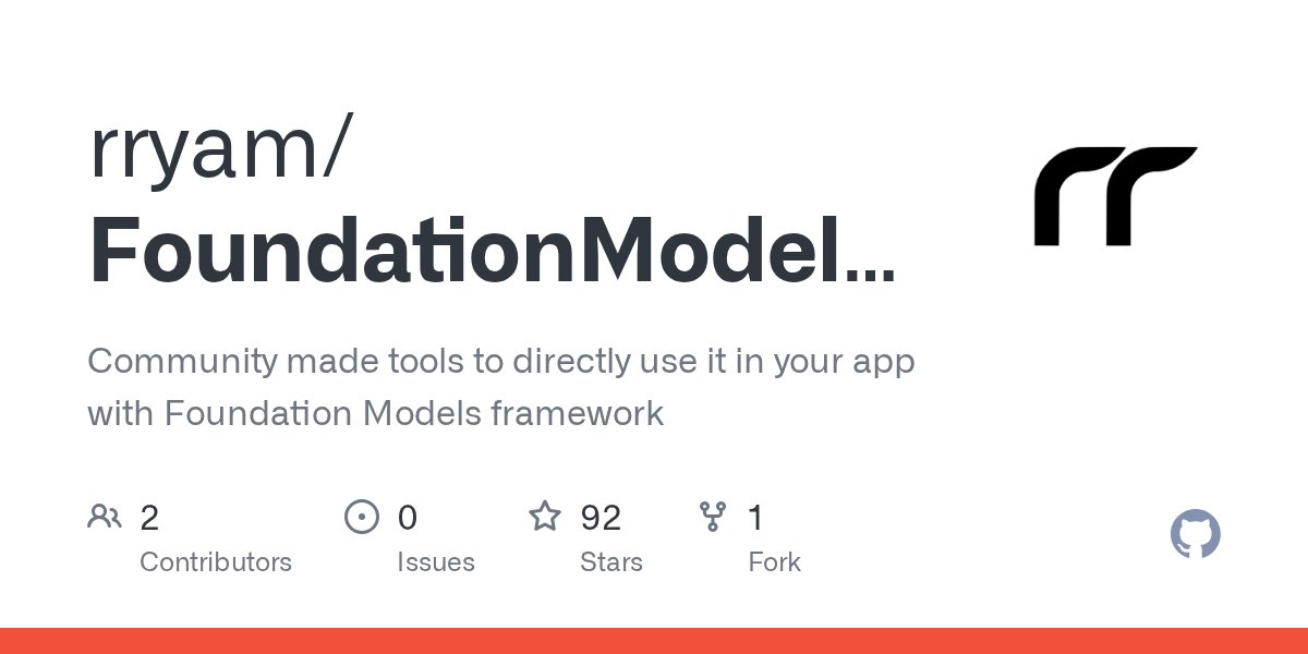 rudrank's tweet card. Community made tools to directly use it in your app with Foundation Models framework - rryam/FoundationModelsKit