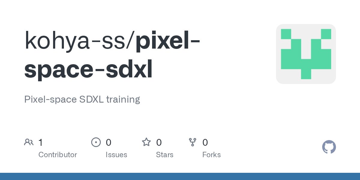 kohya_tech's tweet card. Pixel-space SDXL training. Contribute to kohya-ss/pixel-space-sdxl development by creating an account on GitHub.