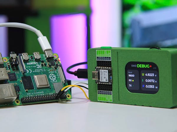 Hacksterio's tweet card. Sub-$20 Espressif ESP32-S3-powered debugging tool includes an on-board display for standalone use, SWD support, and more.