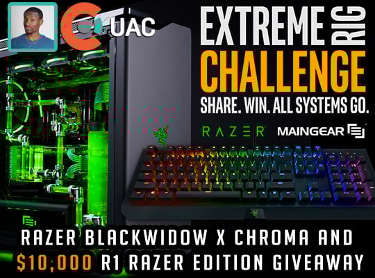 UrAvgConsumer's tweet card. Its time gain for the Intel Extreme Rig Challenge! In honor of the start we are giving away a RAZER BLACKWIDOW X Chroma Keyboard! To enter, vote for MAINGEAR and you’ll also be earn a chance to win 1...