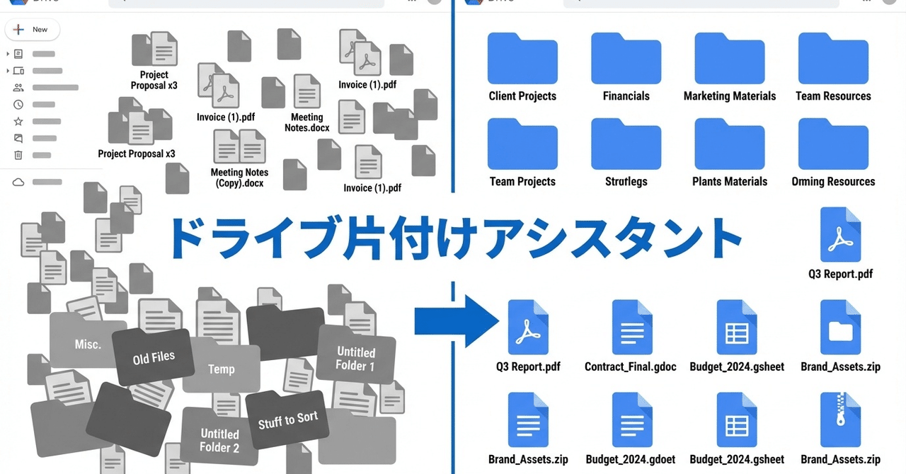 kimura_0314's tweet card. 結論:このツールで解決できること 📦 ドライブ片付けアシスタントを使えば、散らかったGoogleドライブを視覚的に整理できます。重複ファイルや古いファイルを一括で発見・削除し、手作業なら数時間かかる整理作業を数分に短縮できます。 こんな悩み、ありませんか? Googleドライブを使っていると、こんな場面に遭遇します: 📧 「ストレージがいっぱいです」の通知が来た 🔍 どこに大きなファイ...