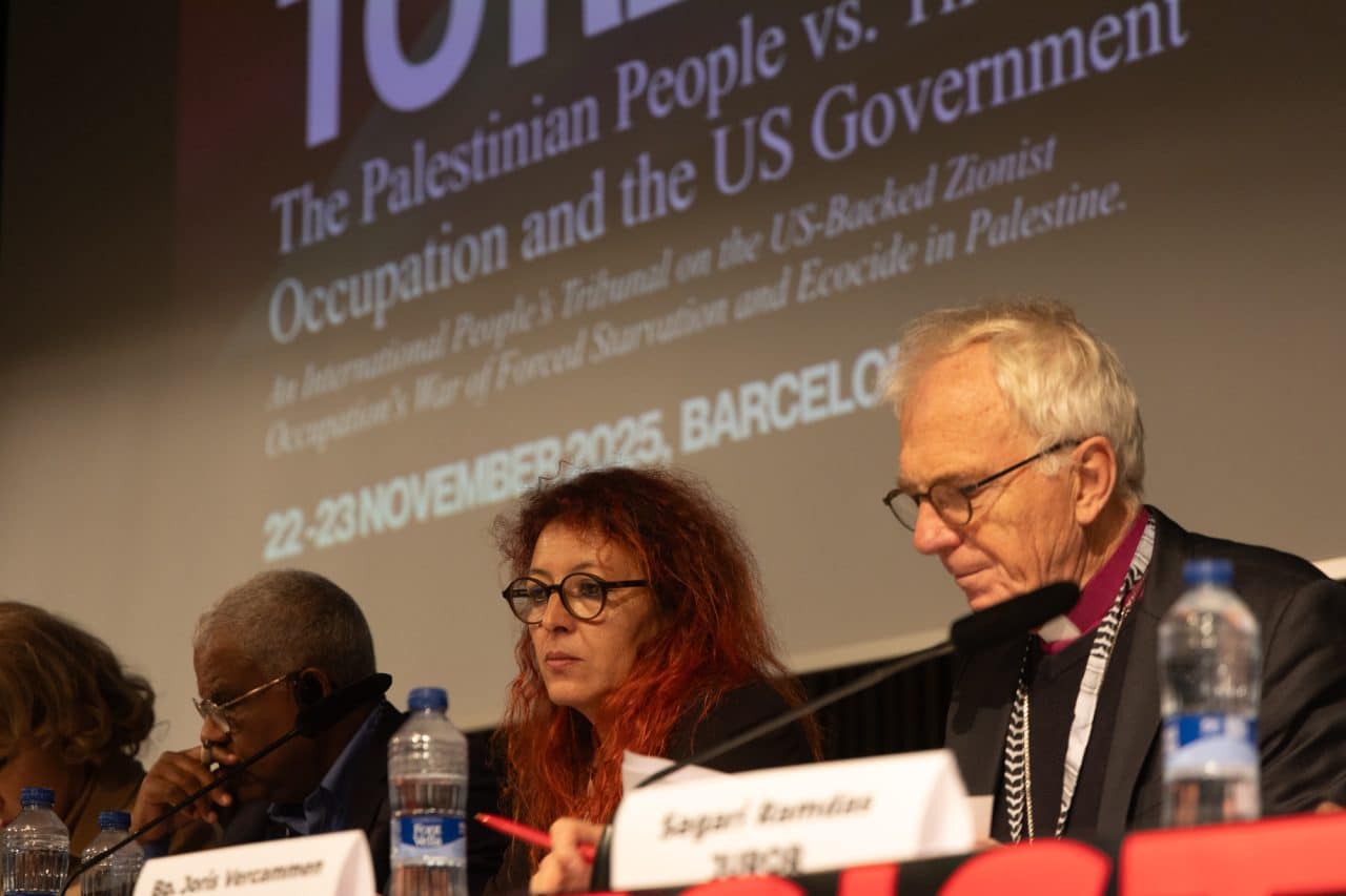 Mondoweiss's tweet card. The International People’s Tribunal on Palestine held in Barcelona presented striking evidence of Israel’s forced starvation of the Palestinian people and the deliberate destruction of food security...