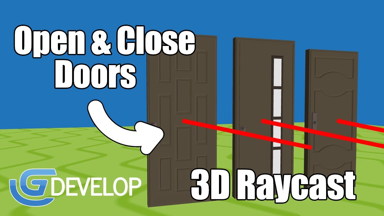 GDevelopApp's tweet card. Open & Close Doors with 3D Raycast in Gdevelop