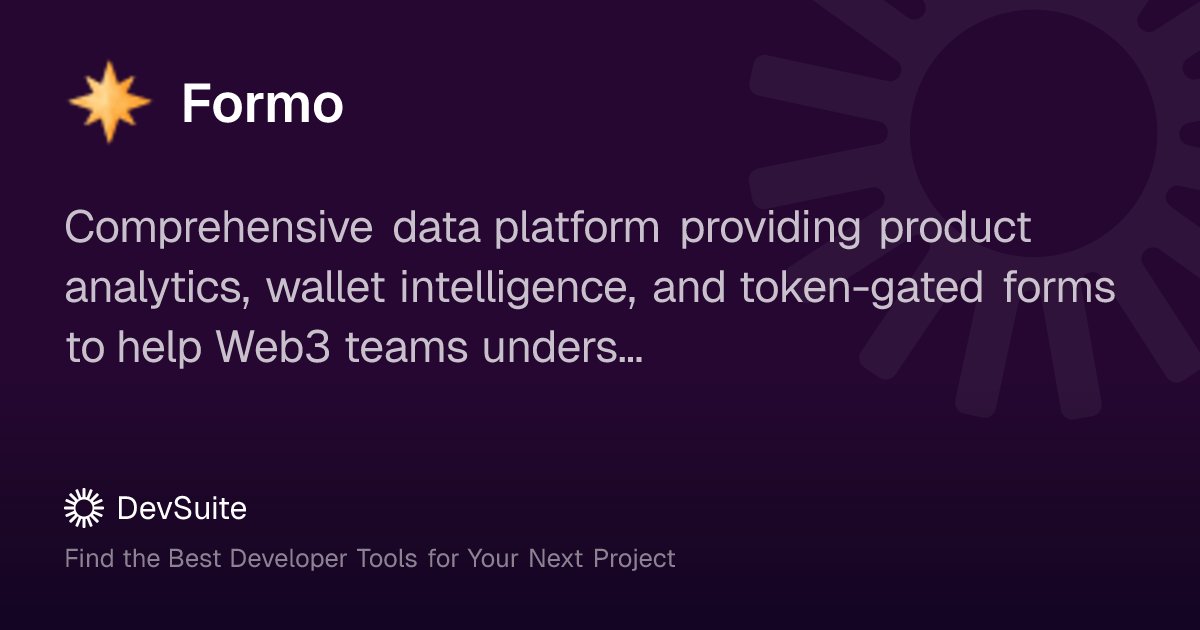 devsuiteco's tweet card. Comprehensive data platform providing product analytics, wallet intelligence, and token-gated forms to help Web3 teams understand and grow their user base.