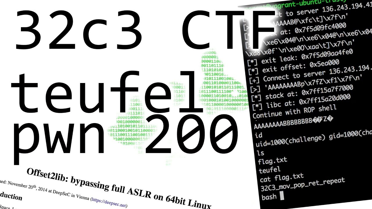 LiveOverflow's tweet card. ROP with a very small stack - 32C3CTF teufel (pwnable 200)