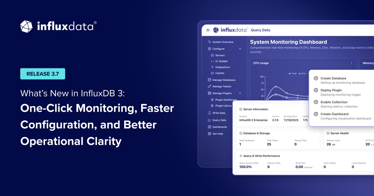 InfluxDB's tweet card. This release focuses on giving developers faster visibility into what their system is doing with one-click monitoring, a streamlined installation pathway, and broader updates that simplify day-to-day...