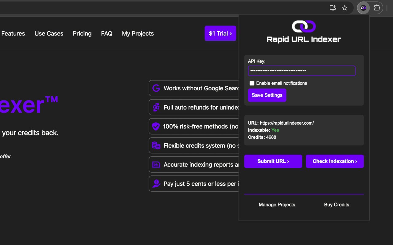 RapidURLIndexer's tweet card. Rapid URL Indexer comes with a Google Chrome browser extension that allows you to submit URLs for Google indexing with a single click.