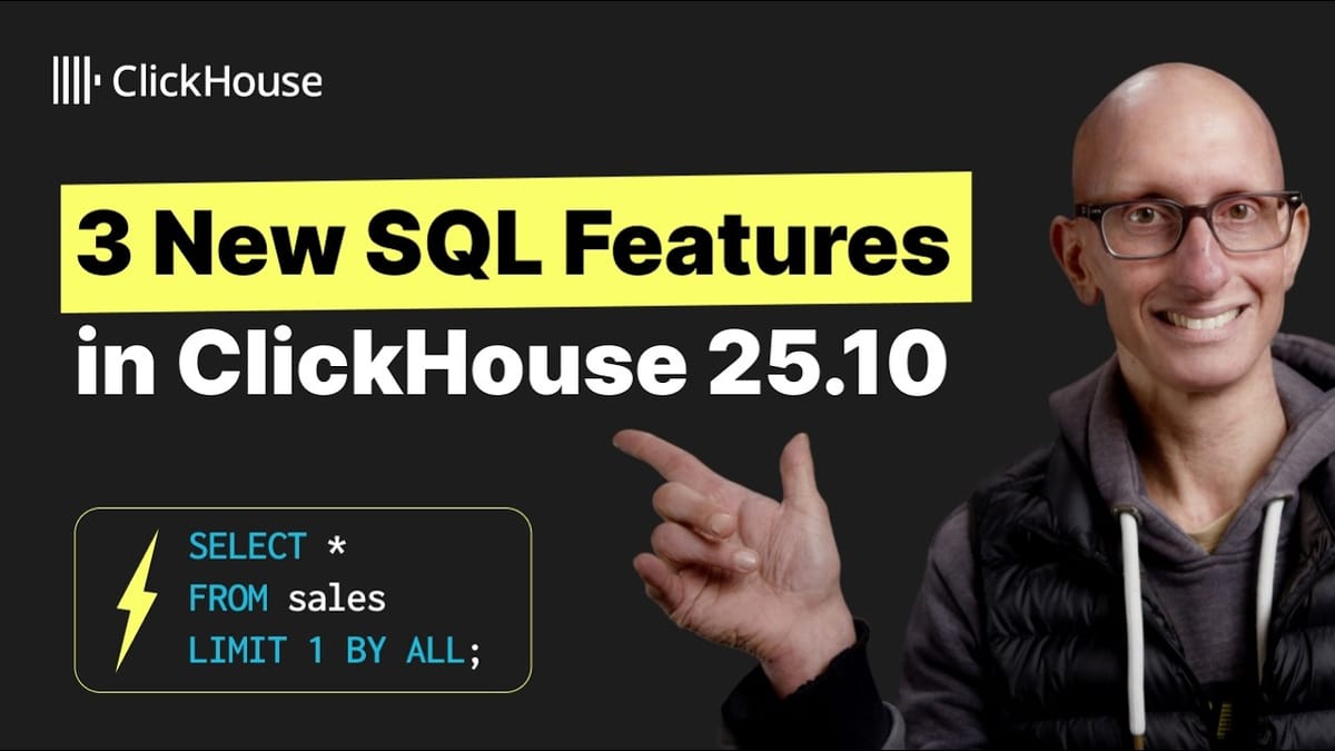 ClickHouseDB's tweet card. New SQL features in ClickHouse 25.10