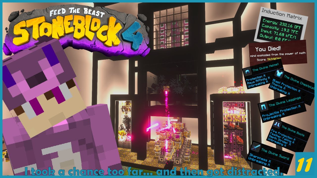 rehyl_dev's tweet card. Stoneblock 4 Ep11 -Minecraft Modpack- Opening 80+ chance cubes......