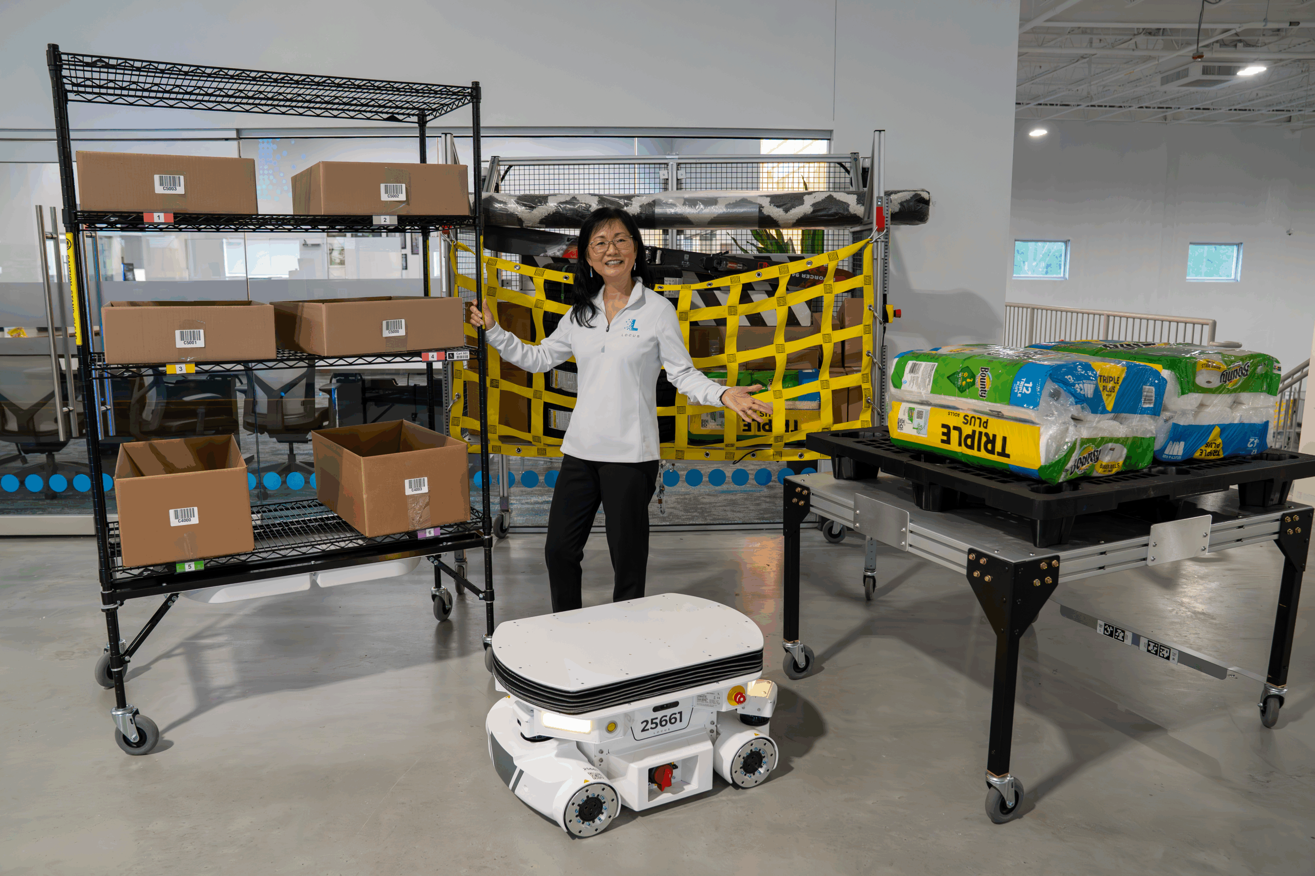 LocusRobotics's tweet card. Discover how Robots-to-Goods (R2G) enhances warehouse safety, retention, and efficiency while empowering people to thrive alongside robots.