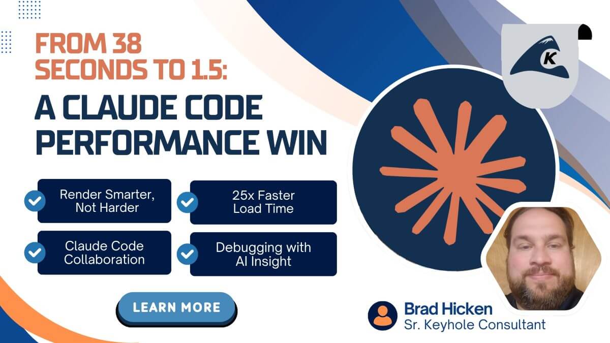 KeyholeSoftware's tweet card. A sluggish ASP.NET page with 3,850 checkboxes was taking 38 seconds to load. By collaborating with Claude Code and shifting to client-side rendering, load times dropped to just 1.5 seconds — a 25×...