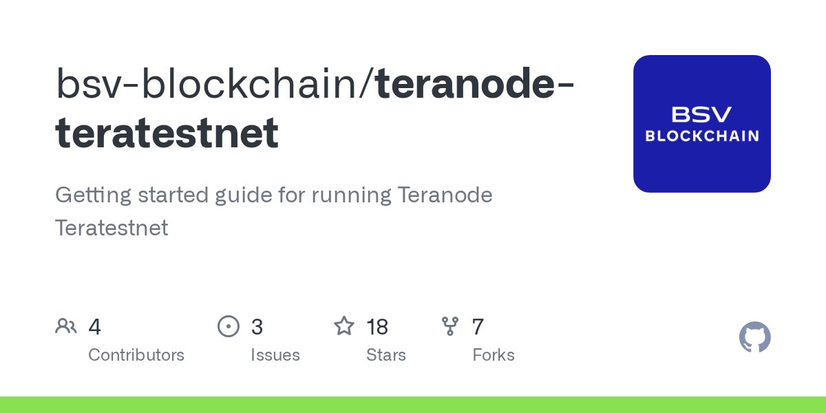 terralink07's tweet card. Getting started guide for running Teranode Teratestnet - bsv-blockchain/teranode-teratestnet
