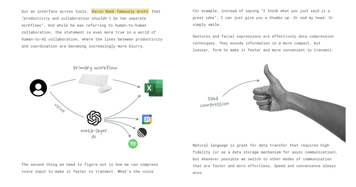 davilagrau's tweet card. Conversational interfaces are a bit of a meme. Every couple of years a shiny new AI development emerges and people in tech go "This is it! The next computing paradigm is here! We'll only use natural...