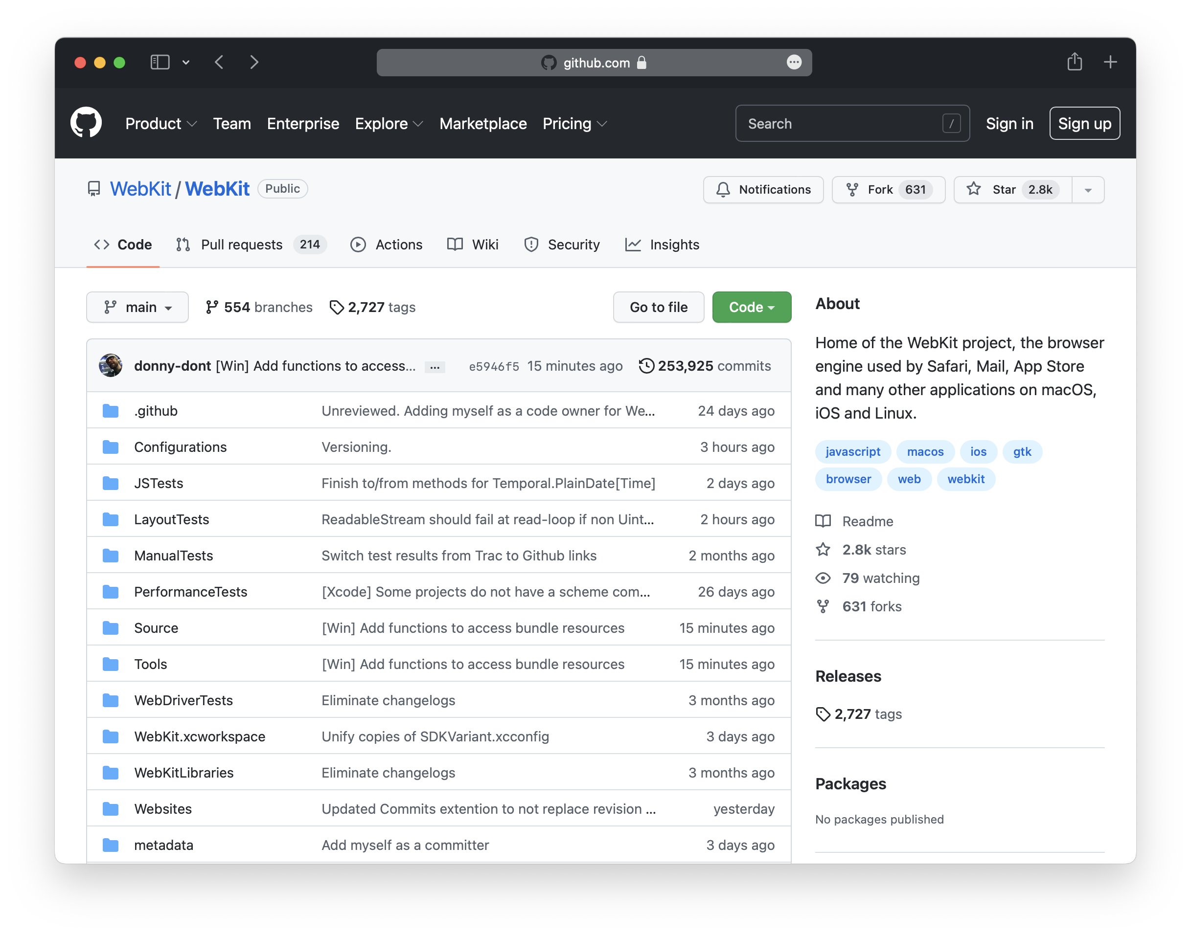 webkit's tweet card. On June 23rd, the WebKit project froze its Subversion tree and transitioned management and interaction with our source code to git on GitHub.