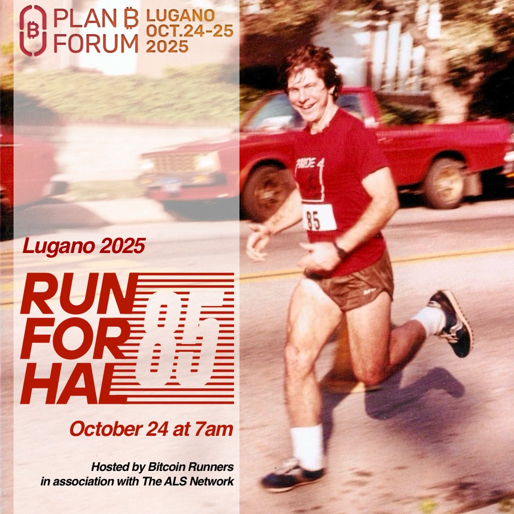 BitcoinRunners's tweet card. Kick off the Plan ₿ Forum in a positive and healthy way with a 5km social run/jog around the beautiful Lake Lugano, honouring Hal Finney and contributing to his amazing legacy. WHAT: 5km easy social...