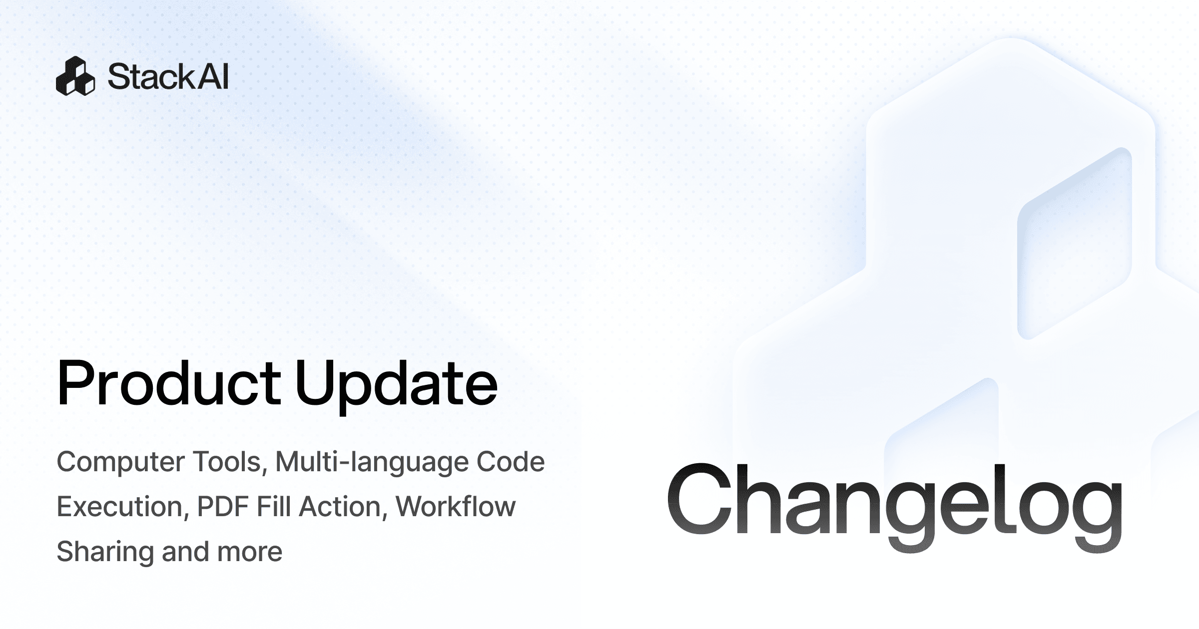 StackAI_HQ's tweet card. Computer Tools, Multi-language Code Execution, PDF Fill Action, Workflow Sharing