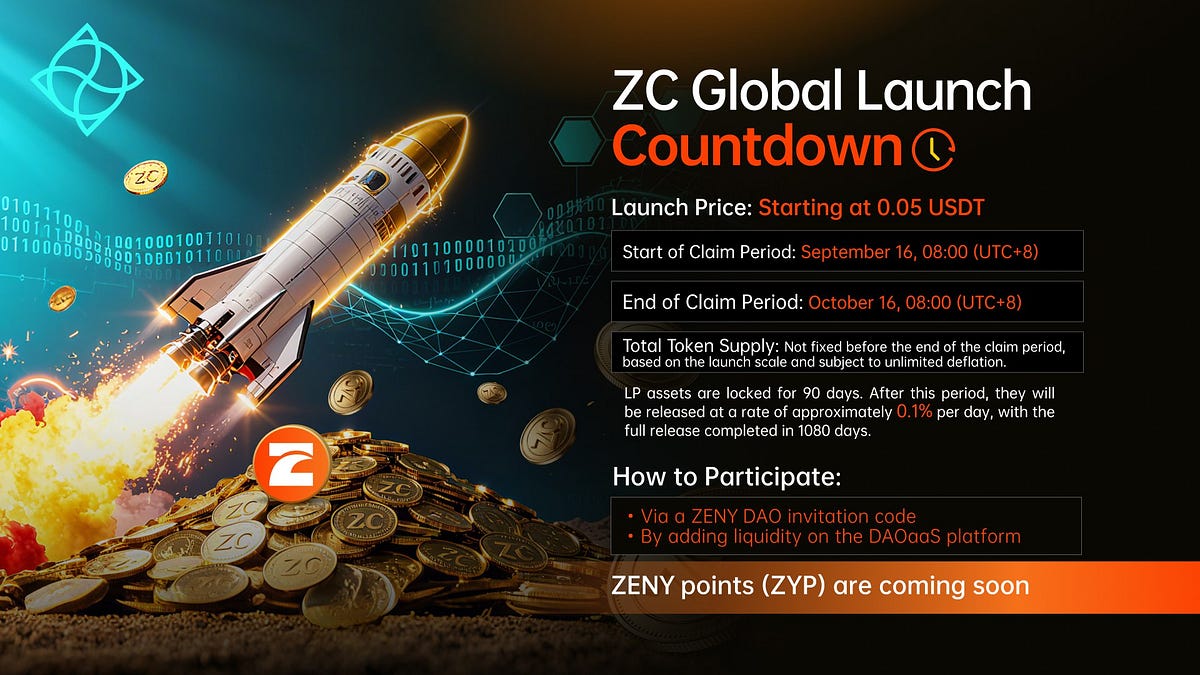 zenyprotocol's tweet card. ZC, the governance & incentive token of ZENY DAO, launches on ENI Chain with fair allocation, LP yield, and ZYP minting utility.