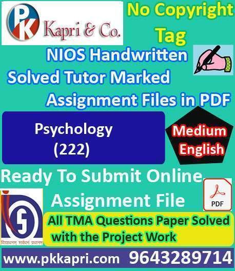 pkkapriandco's tweet card. Nios Psychology 222 Solved Handwritten Assignment Scanned Pdf English Medium. Ready to Submit Nios Solved Assignment (TMA) Handmade File April/October 2026.