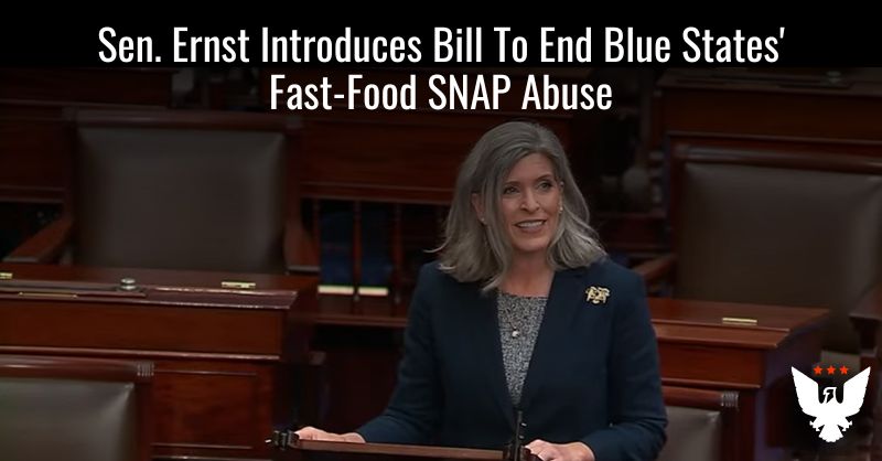 InquiringFinds's tweet card. Sen. Ernst introduced a bill that seeks to cut off a SNAP loophole that's allowed users to spend benefits at fast-food restaurant chains.