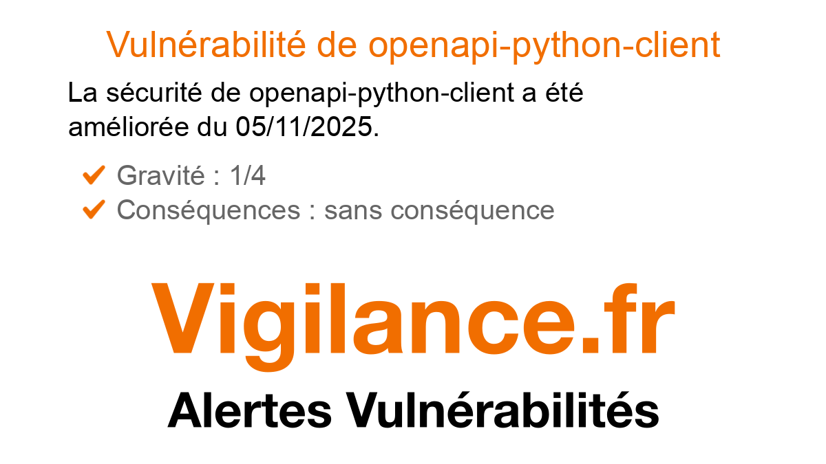 vigilance_fr's tweet card. La sécurité de openapi-python-client a été améliorée du 05/11/2025.