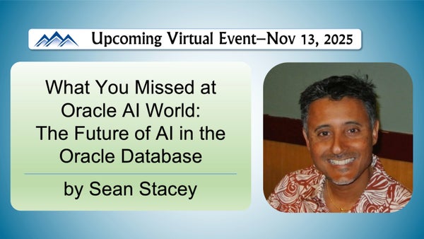 oracleugs's tweet card. Couldn’t make it to Oracle AI World? Join this session for a focused look at Oracle’s next-generation Database AI Engine and the most important announcements shaping the fu