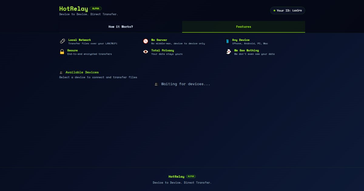 Atifier's tweet card. HotRelay - Device to Device. Direct Transfer. Secure P2P file sharing across your local network with end-to-end encryption and zero cloud storage.