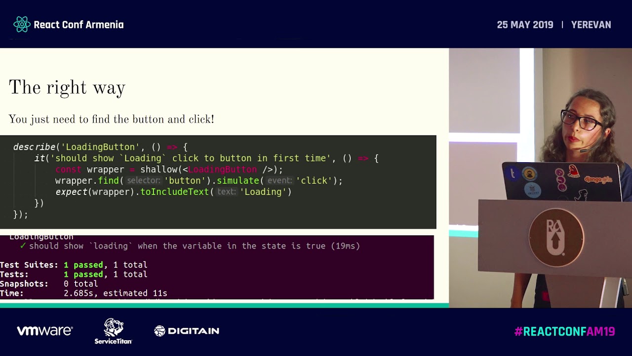 ReactConfAM's tweet card. Testing React Ecosystem: Do's and Don'ts by Taguhi Asatryan (Arm) |...