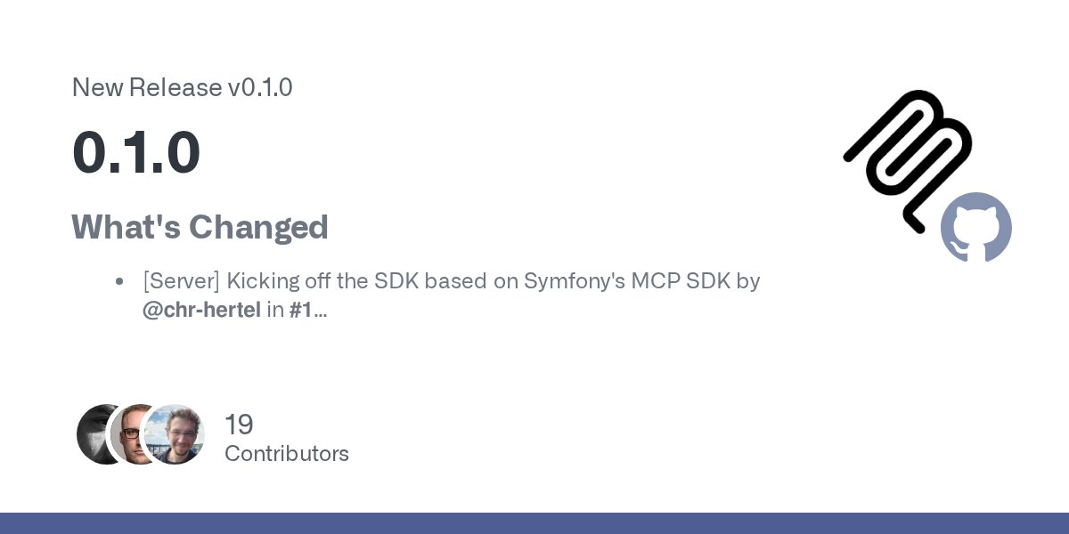 el_stoffel's tweet card. What's Changed [Server] Kicking off the SDK based on Symfony's MCP SDK by @chr-hertel in #1 [Server] Introducing Capability Registry & Discovery by @chr-hertel in #4 [Examples][Server]...