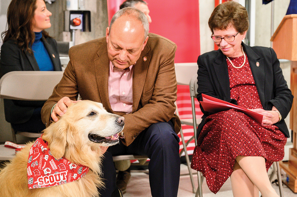 OnWisMag's tweet card. Scout’s legacy continues at the School of Veterinary Medicine.