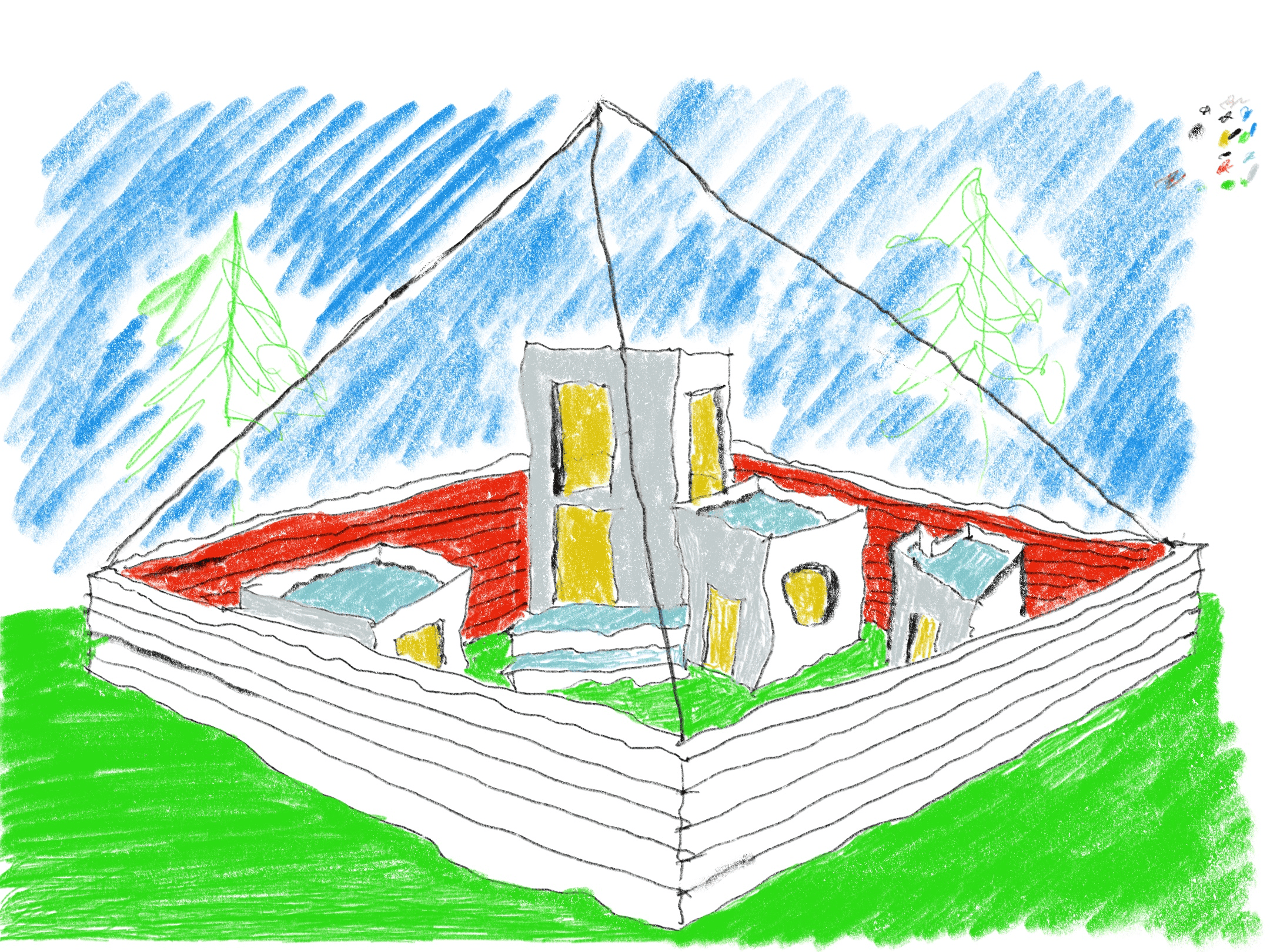 xBlooze's tweet card. A collection of 33 architectural drawings. Hand drawn using Procreate.