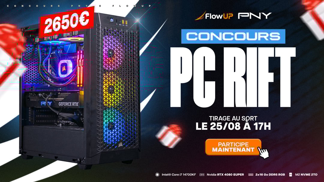 fugu_fps's tweet card. 👇Participe en bas de page 👇 🎁Grâce à PNY on vous offre un PC RIFT d'une valeur de 2650 EUROS🎁 🔥C'est le PC idéal pour jouer en ultra que ça soit en 2 ou 4K !🔥 ✅ GPU: PNY XLR8 Geforce RTX 4080...
