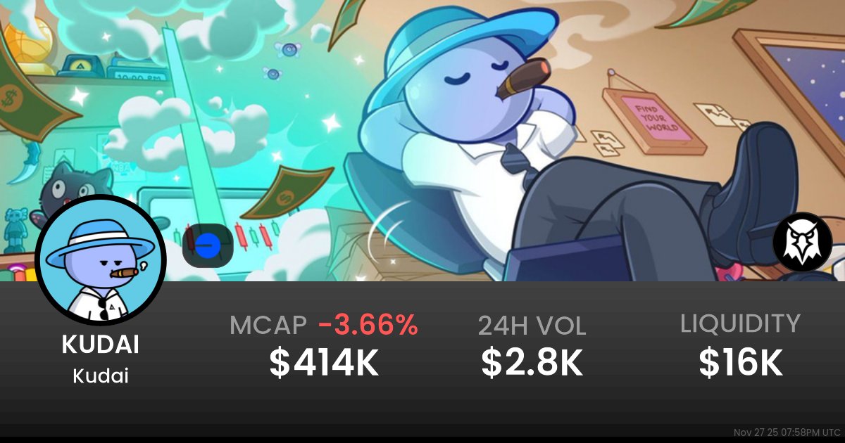 djbabugp's tweet card. $0.000004193 Kudai (KUDAI) realtime price charts, trading history and info - KUDAI / WETH on Base / Uniswap
