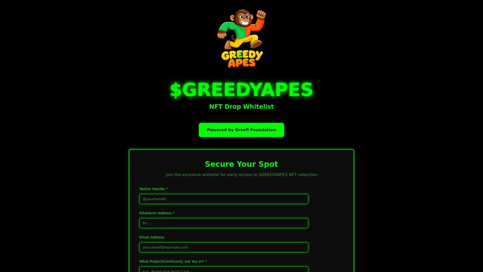 AlphadogsRun's tweet card. Join the exclusive $GREEDYAPES NFT whitelist for early access to our November 15th drop. Secure your spot today!