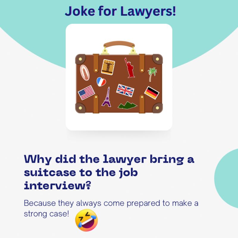 azamghani's tweet card. 📣 Check out this hilarious lawyer joke! 😄👔 Why did the lawyer bring a suitcase to the job interview? 🤔 Because they always come prepared to make a strong case! 💼💪 #LawyerJokes #JobInterviewHu...